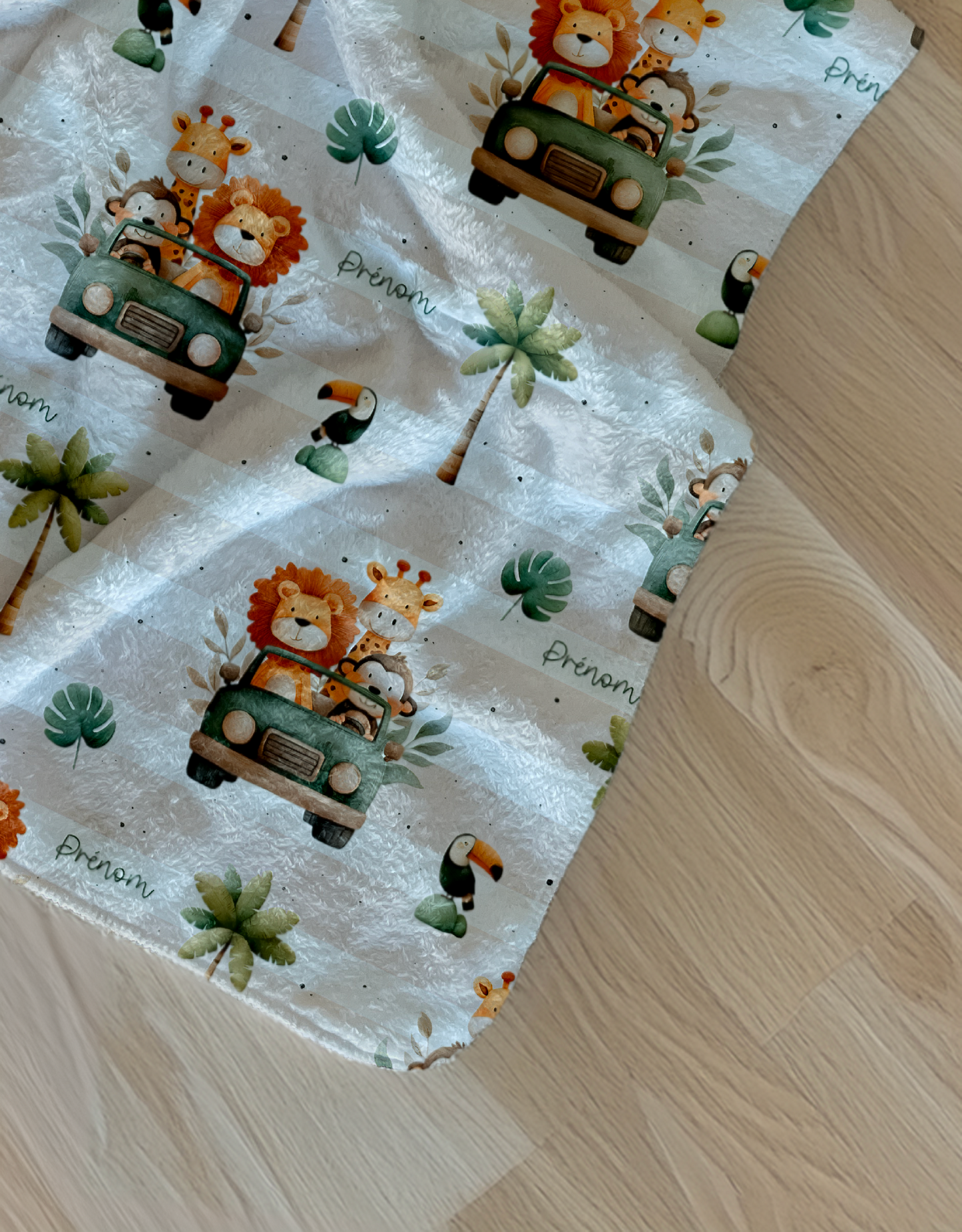Couverture douce simple épaisseur personnalisée - Safari en jeep Bébé bonheur