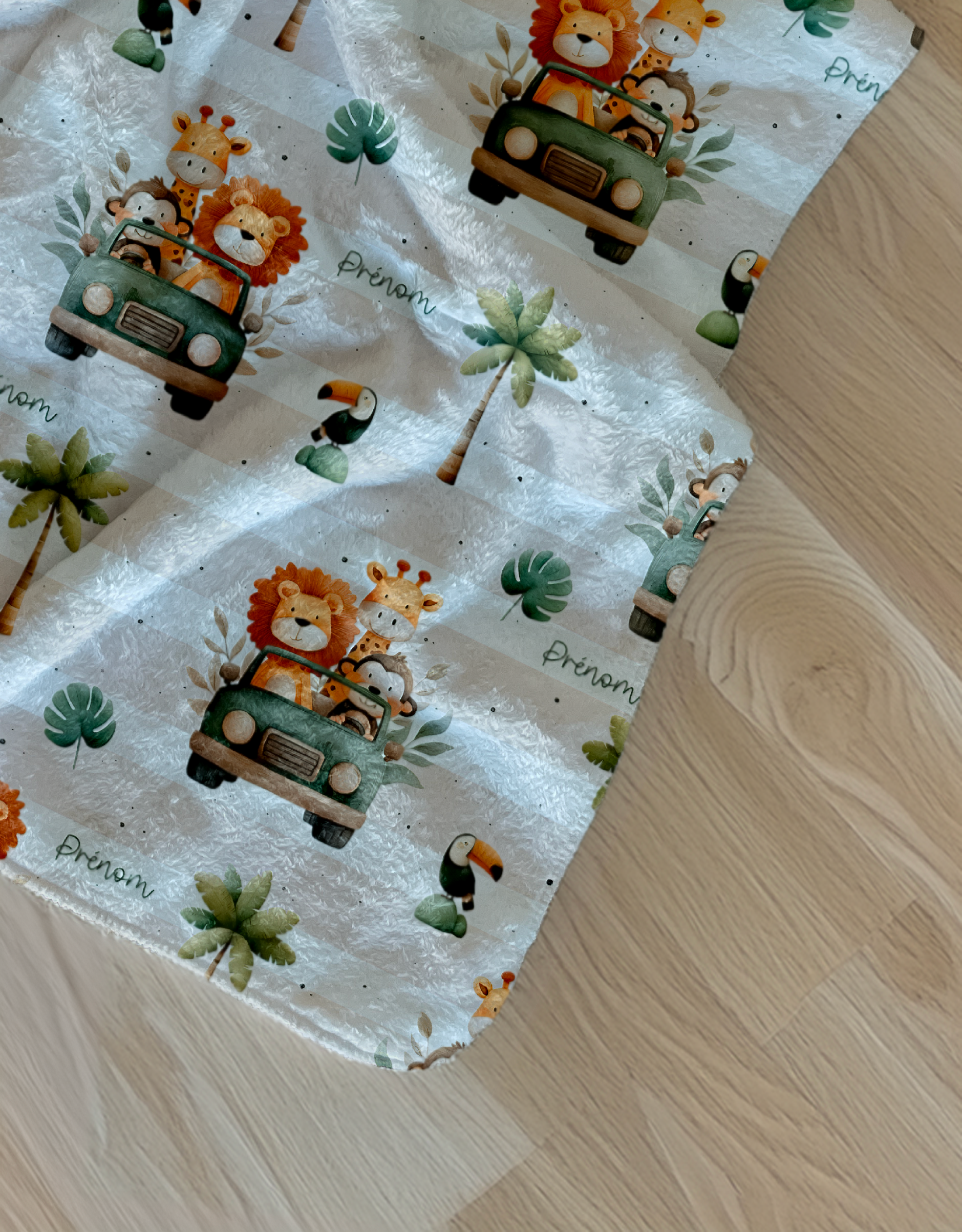 Couverture douce simple épaisseur personnalisée - Safari en jeep Bébé bonheur
